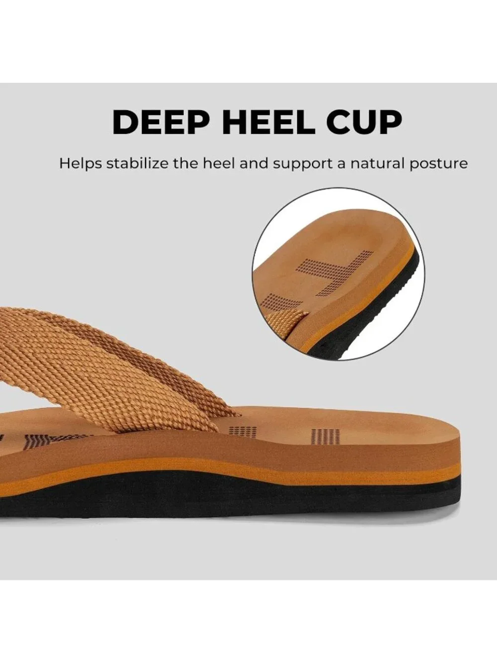 Men's Light Brown Flip Flops With Arch Support Summer Outdoor Beach Sandals